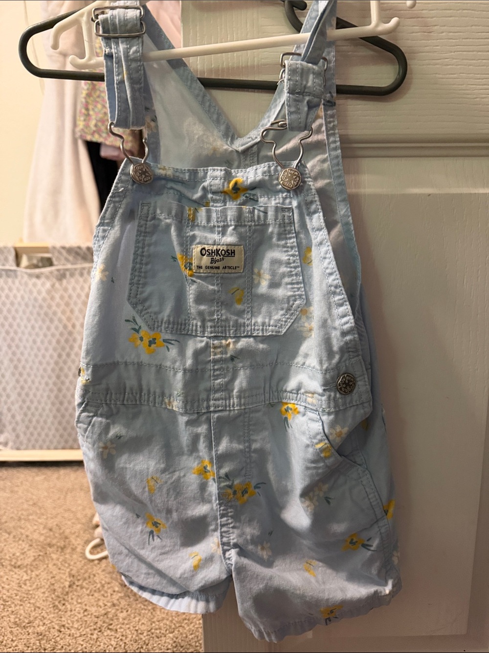 OshKosh B'gosh Light Blue Short Floral Overalls